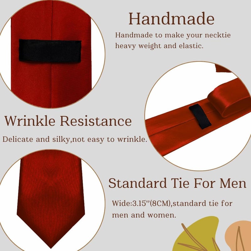 WOXVM Men's Ties Classic Solid Satin Tie Pure Color 3.15" Mens Necktie, Premium Formal Black Ties For Men Business & Wedding - Image 3